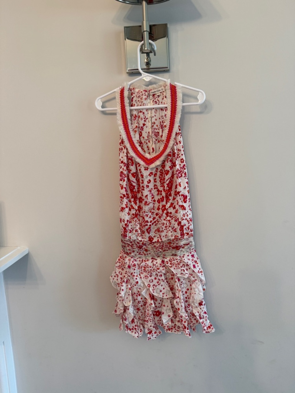 Poupette St Barth Cream Mini Dress with Red Floral Print
